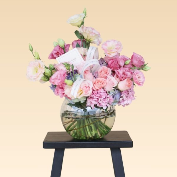 Bowl con Lisianthus, Rosas, Curly y Hortencias artificiales María - Image 2