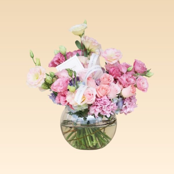 Bowl con Lisianthus, Rosas, Curly y Hortencias artificiales María