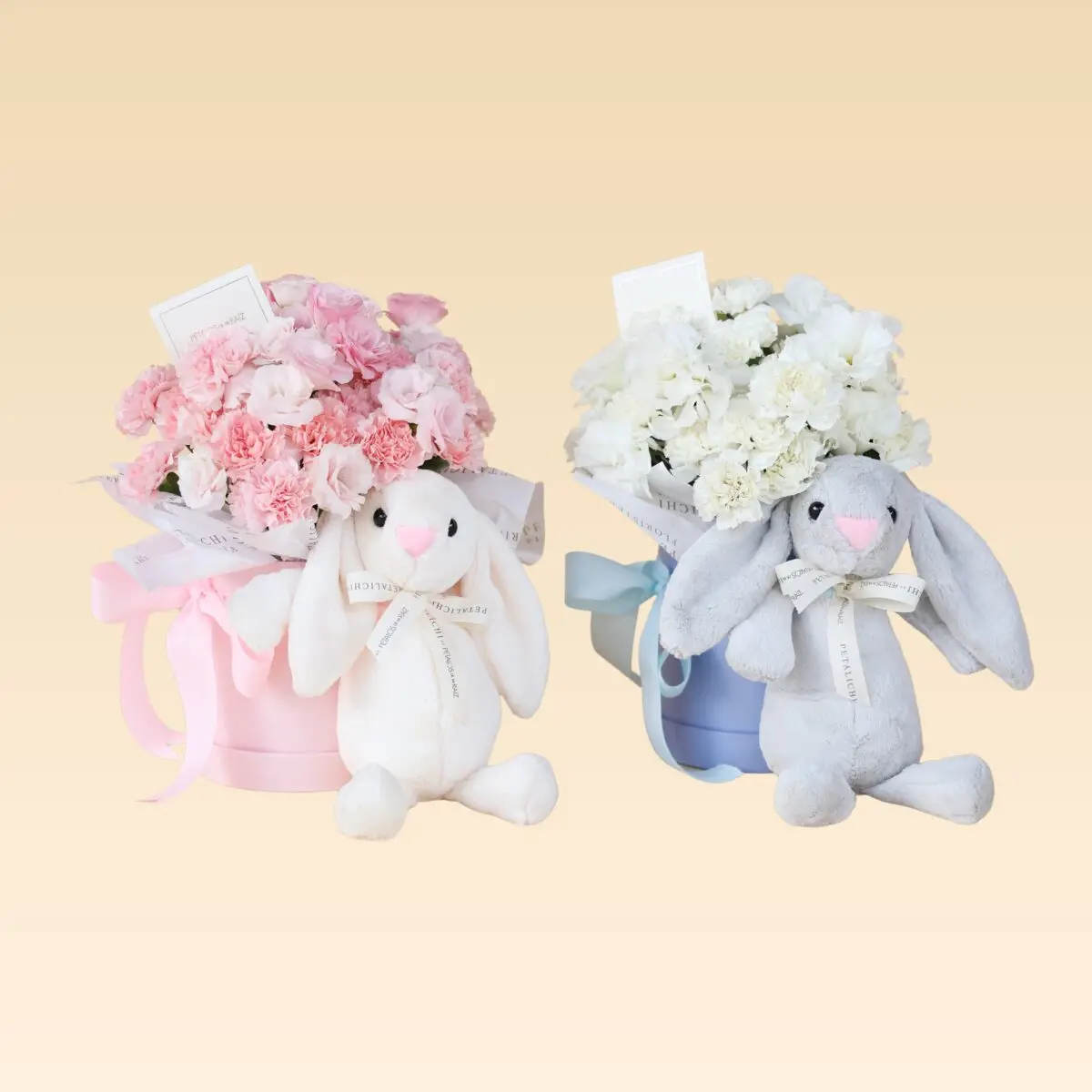 Box con Lisianthus y Claveles Noah