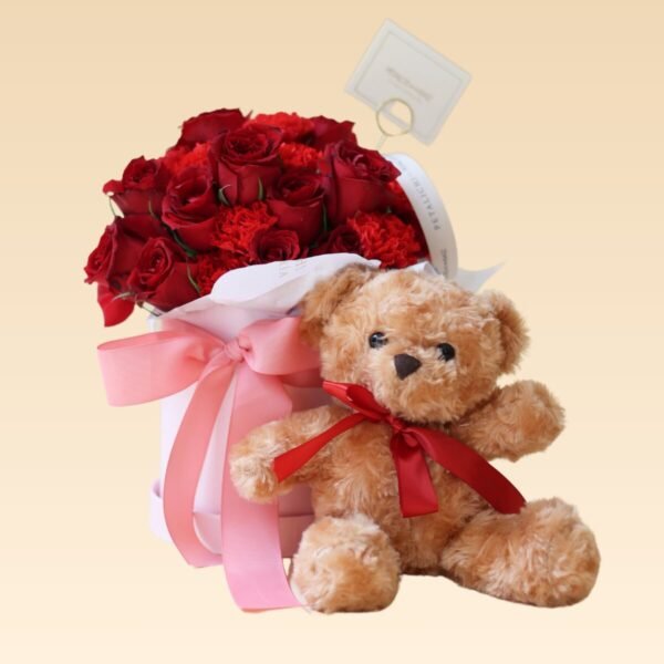 Arreglo de Rosas y Claveles con peluche Alessa - Image 3
