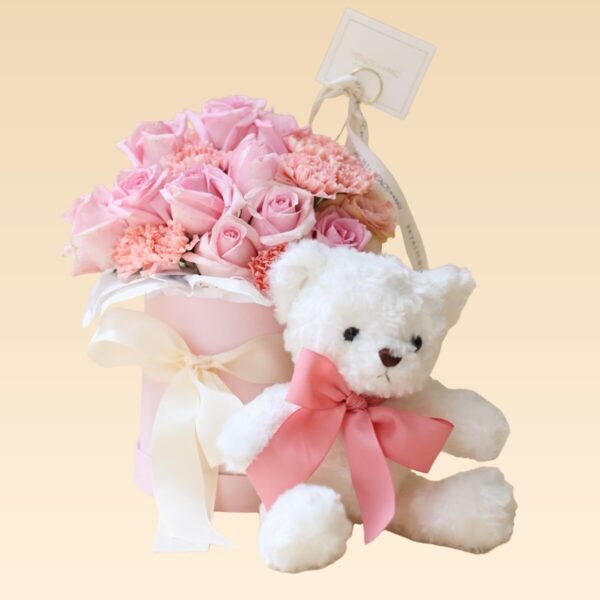 Arreglo de Rosas y Claveles con peluche Alessa - Image 2